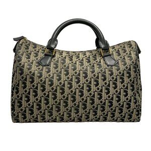 Auth DIOR/ChristianDior Trotteur Black Gray Dark Gray Jacquard Leather Handbag